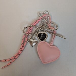 Pink And Silver Hearts And Bow Photo Frame Keychain Bag Charm Accessory